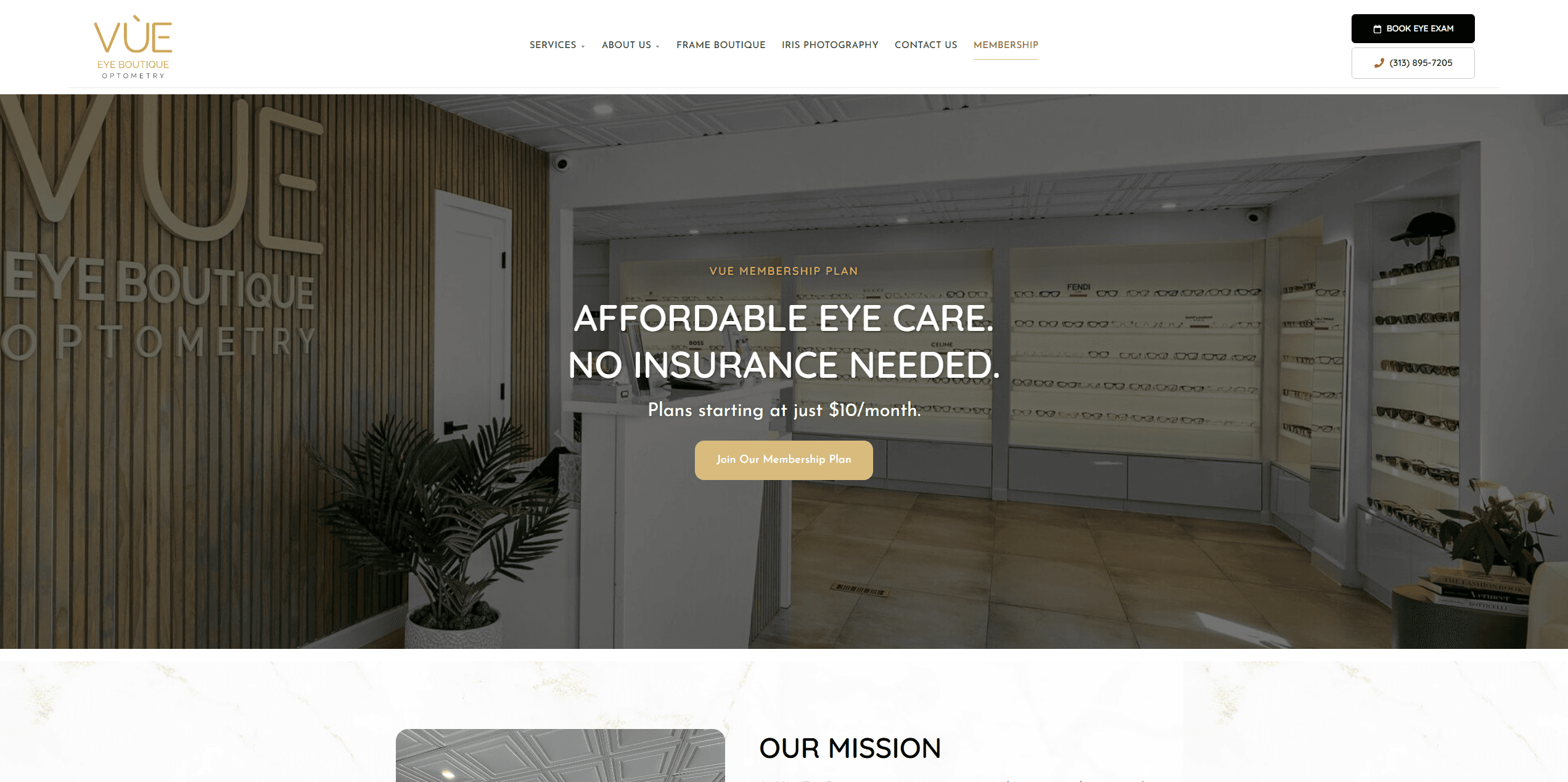 Vue Optometry website screenshot